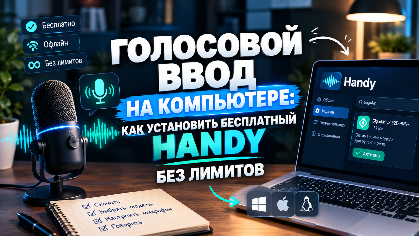 Голосовой ввод на компьютере: как установить бесплатный Handy без лимитов